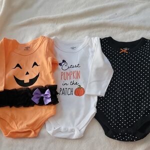 New Halloween Pumpkin and Polka Dot Baby Onesies Set Size 0-3months